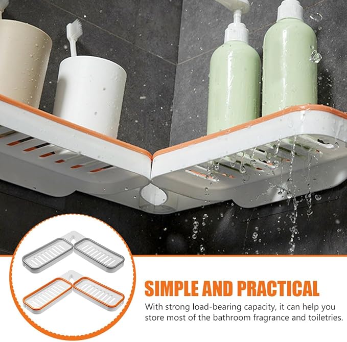 Wall-Mounted Foldable Corner Storage Rack 2pcs Punch-Free Bathroom Shelf Organizer with Drainage for Home, White Orange and White Gray