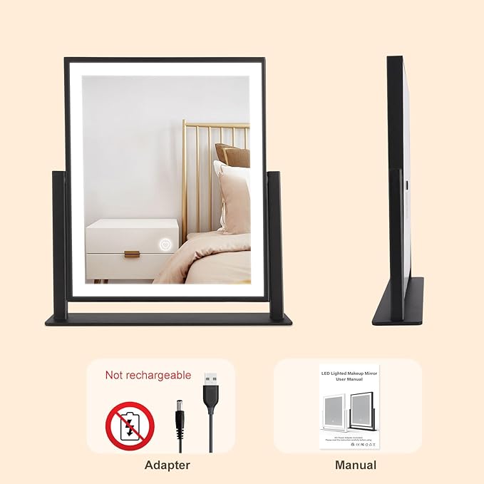 Beelux Vanity Mirror with Lights, 11" Makeup Mirror with Dimmable Light, Smart Control, Memory, Adjustable 3 Modes Lighted LED Mirror for Christmas Birthday Thanksgiving Mother's Day Black