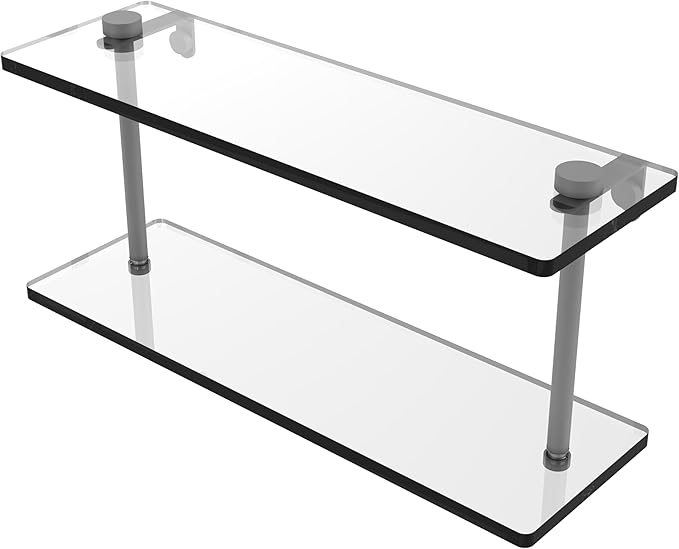 Allied Brass NS-2/16-GYM 16 Inch Two Tiered Glass Shelf, Matte Gray