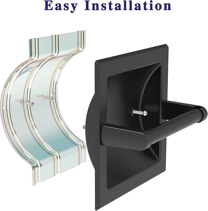 Toilet Paper Holder 2 Pack, Recessed Pivoting Toilet Paper Holder Wall Mount Stainless Steel for Large Rolls in Bathroom (Matte Black)