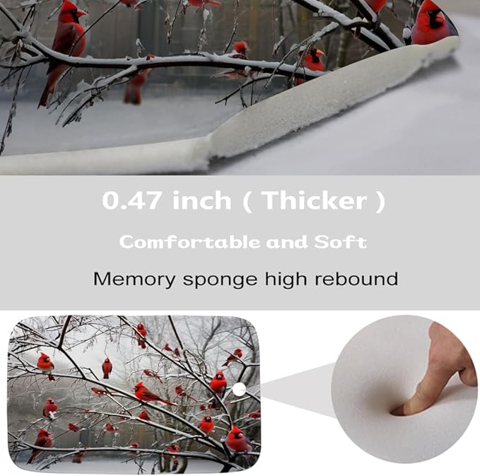 Forest Tree Cute Cardinal Birds on Branch Bathroom Sets with Shower Curtain 72Wx72H and Rugs and Accessories Decor with Bath Mat, U-Shaped Contour Velvet Washable 20 x 31 inches Red White and Brown