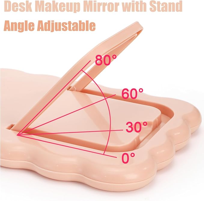 4 Pack Table Vanity Makeup Mirror, Wave Shaped Desk Mirror with Stand, Small Portable Folding Mirrors, Tabletop Adjustable Travel Mirrors, Hanging Bathroom for Shaving, 4 Colors, 6.7" × 5.2"