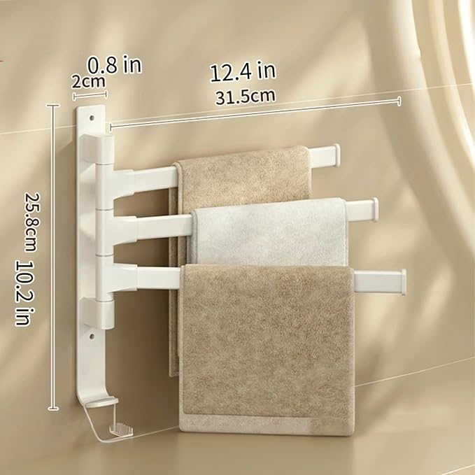 2-5 Arms Swivel Towel Rack Bath Towel Holder with Hook Swing Arm Towel Rack Wall Mount for Bathroom Kitchen-Beige 3Arm
