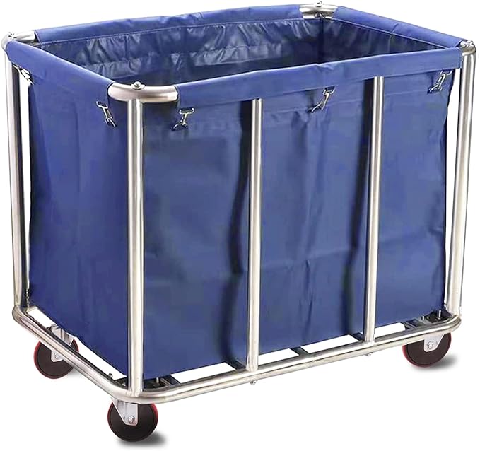 Commercial Laundry Cart with Wheels, 400L Large Rolling Laundry Cart with Steel Frame and Oxford Cloth, Heavy Duty Industrial Laundry Cart for Home,Hotel,Laundry Room, 441 lbs Load (Blue-8)
