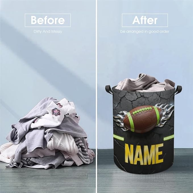 Personalized Rugby Laundry Hamper Custom Name Funny Dirty Clothes Laundry Basket Portable Storage Basket For Home Bathroom Family Football Lovers Xmas Birthday (style 8)