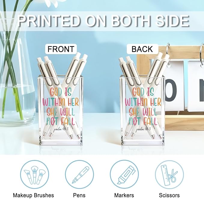 God Is Within Her, She Will Not Fail Acrylic Pencil Holder Cup, Bible Verse Inspirational Pen Holder for Office Home Desk, Psalm 46:5 Christian Gifts for Women, Jesus Faith Inspirational Gifts