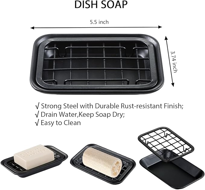 SheeChung 8PCS Bathroom Accessories Set Complete - Soap Dispenser, Mason Jar Toothbrush Holder, 2pcs Qtip Holders, Flower Vase, Soap Holder, Vanity Tray, Toilet Paper Storage, Bathroom Set-Black