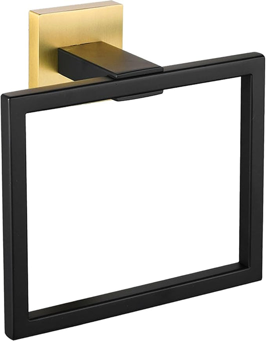 LANC Hand Towel Holder for Bathroom Wall Mount Matte Black and Brushed Gold Square Hand Towel Holder for Bath Lavatory SUS304 Stainless Steel Modern Style Shower Towel Towel Racks Hanger, A8896GK
