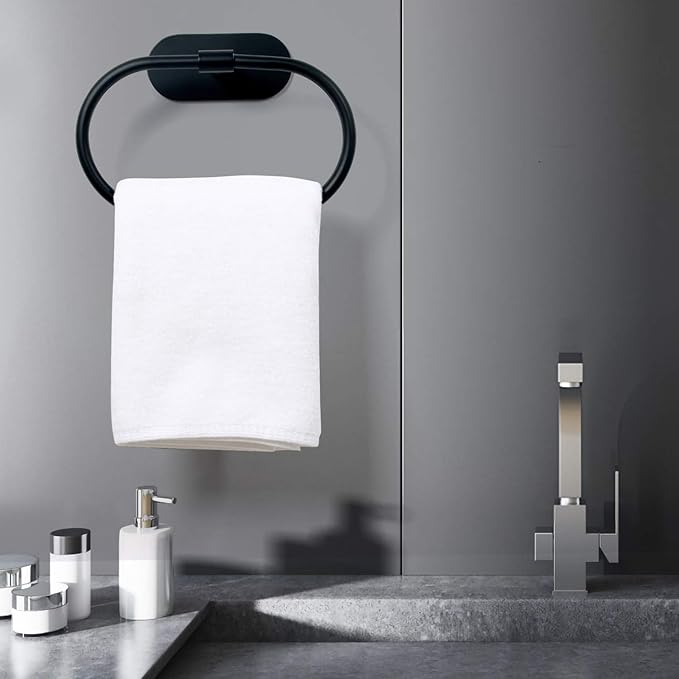 HouseAid Self Adhesive Towel Ring for Bathroom, Stainless Steel Adhesive Hand Towel Holder, No Drilling Modern Hand Towel Hanger, Matte Black