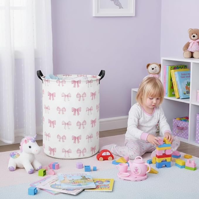 Baby Laundry Hamper kids laundry Basket Waterproof Storage Bin for Bedroom Toy Clothes Organizer Basket Woodland Animals Room D??cor(Bowknot)