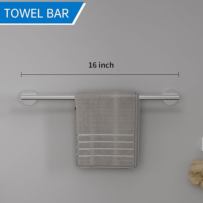 Chromed Bathroom Hardware Set, 5 Pieces Bathroom Accessories Set,SUS304 Stainless Steel 16 Inch Bath Towel Bar Set Wall Mounted,Robe Towel Hooks, Toilet Paper Holder,Towel Racks for Bathroom SP-60008