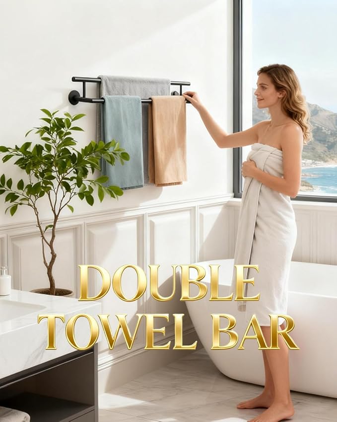 Alise Double Towel Bar Black,20" Towel Rack for Bathroom Wall Mounted,Bathroom Towel Rack SUS304 Stainless Steel Bathroom Towel Holder Quick Drying Hand Towel Holder Towel Bar for Walls