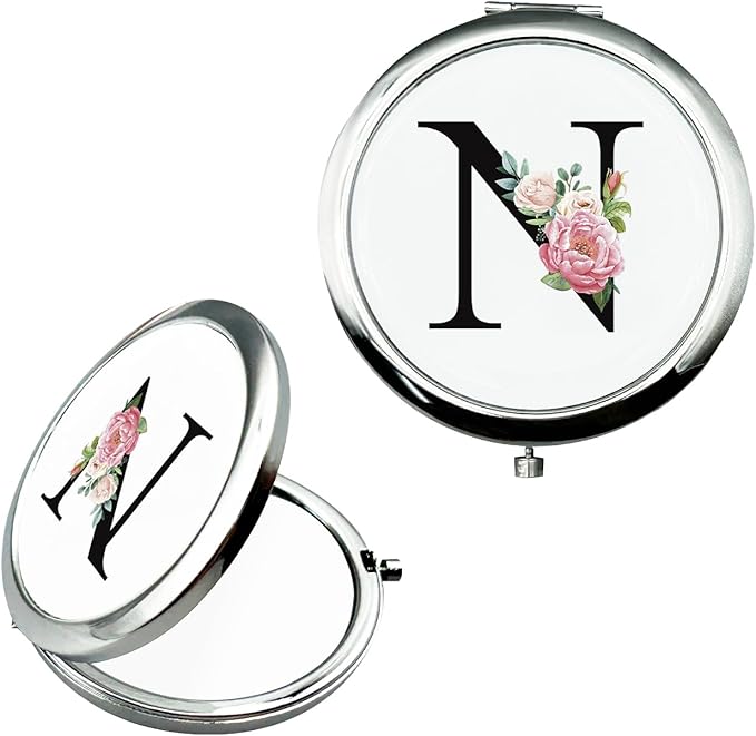 JEKUGOT Monogram Compact Mirror, Personalized Gifts for Women and Girls, Small Pocket Mirror, Personalized Compact Mirrors for Girls, Sister, Wife, Mothers, Birthday Gifts - N