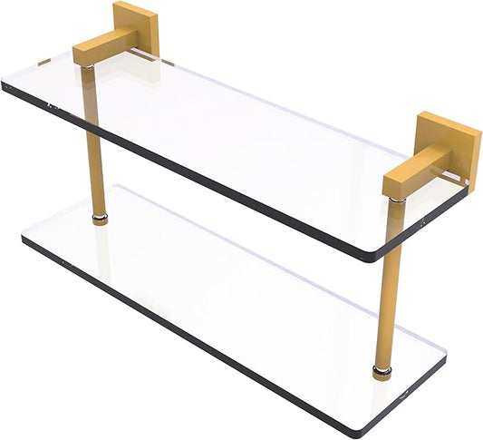Allied Brass MT-2-16-SGL Montero Collection 16 Inch Two Tiered Glass Shelf, Spanish Gold