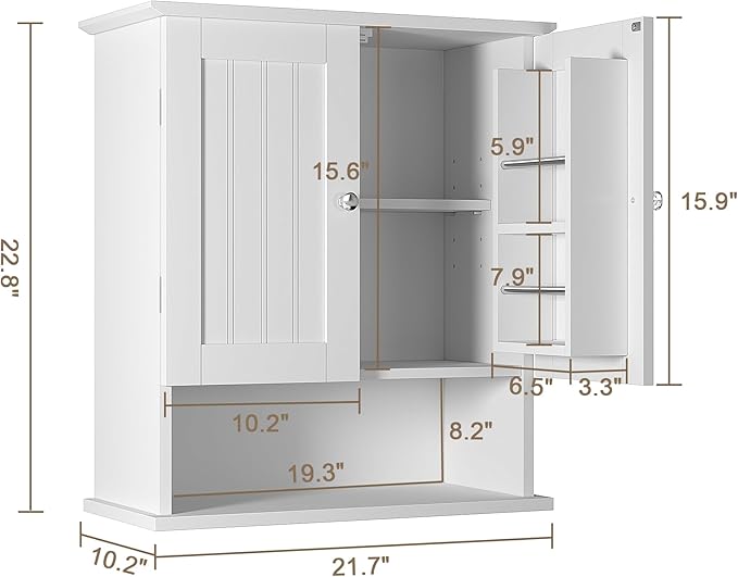 ChooChoo Kitchen Cabinet Wall Mounted, Laundry Room Cabinet with Door Shelves, Bathroom Wall Cabinet with Adjustable Shelf, Medicine Cabinet for Bathroom, Kitchen, Laundry Room, White