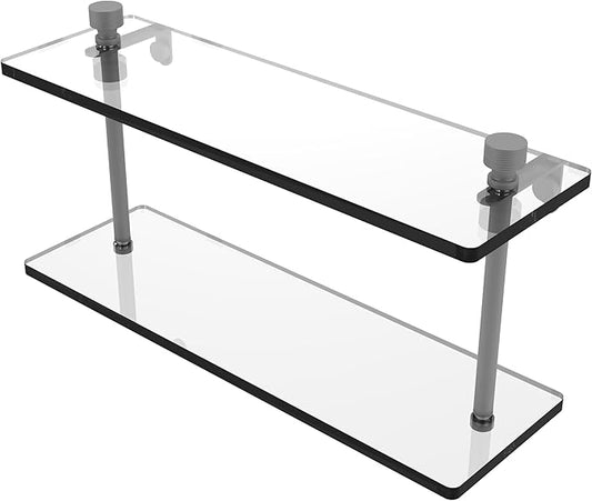 Allied Brass FT-2/16-GYM Foxtrot Collection 16 Inch Two Tiered Glass Shelf, Matte Gray