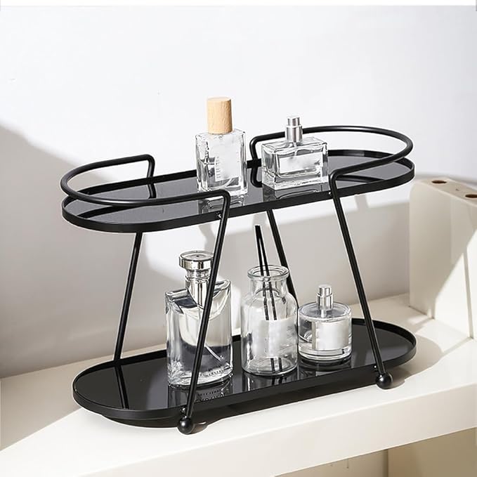 2-Tier Bathroom Organizer Countertop,Spice Rack Organizer,Cosmetics Storage Shelf, Acrylic Standing Holder,Black