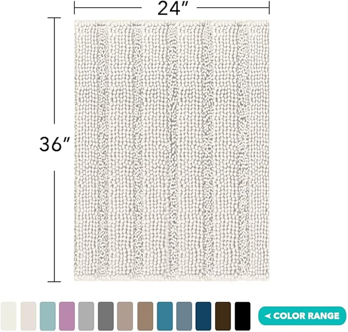 Turquoize Chenille Bath Rugs Shaggy Bathroom Rugs Non Slip Bath Mat for Bathroom 24 x 36 Cream Bath Rug for Bath Room Extra Soft and Absorbent Area Rug, 24"x 36", Cream