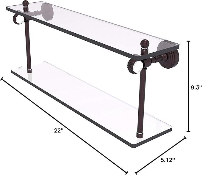 Allied Brass PG-2T-22 Pacific Grove Collection 22 Inch Two Tiered Twisted Accents Glass Shelf, Antique Bronze