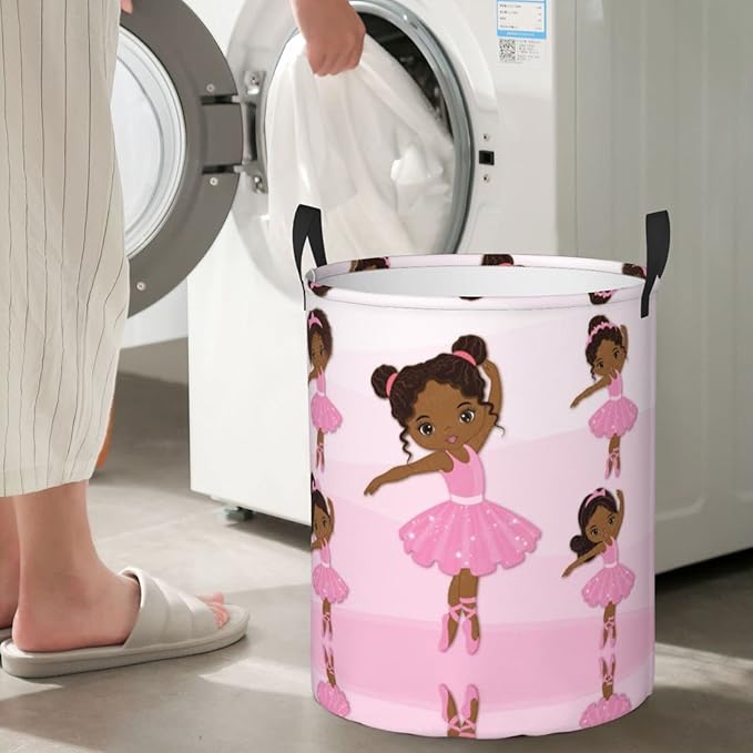 Cute African Black Girl Round Laundry Hamper Storage Basket Toys Clothes Organizer Bin For Home Bathroom Bedroom Dorm Nursery, 38l