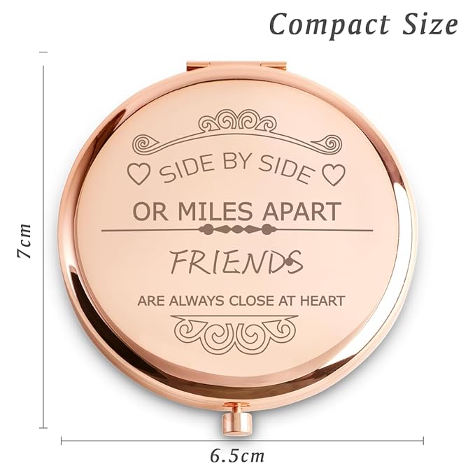 Friendship Gifts for Women Girls, Personalized Gifts for Friends BBF Bestie, Custom Compact Mirror for Birthday, Mothers Day, Graduation, Basket Stuffers