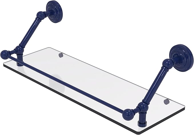 Allied Brass PQN-1-24-GAL-MBL Prestige Que New 24 Inch Floating Glass Shelf with Gallery Rail, Mediterranean Blue
