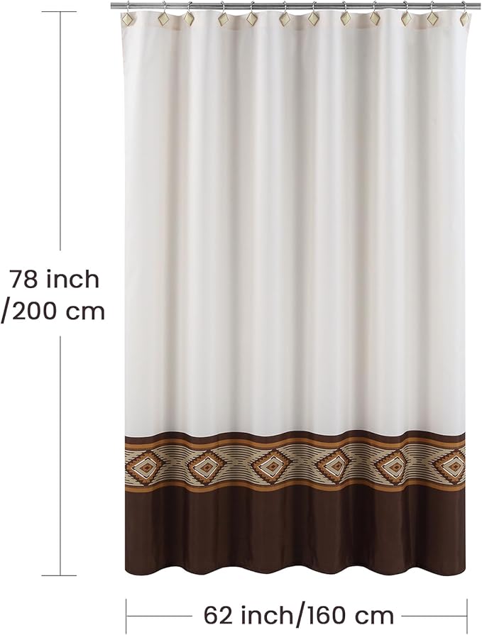 Long Fabric Shower Curtain, Beige and Brown Color Block Cloth Shower Curtains for Bathroom, Waterproof Bathroom Curtains, 62" W x 78" H
