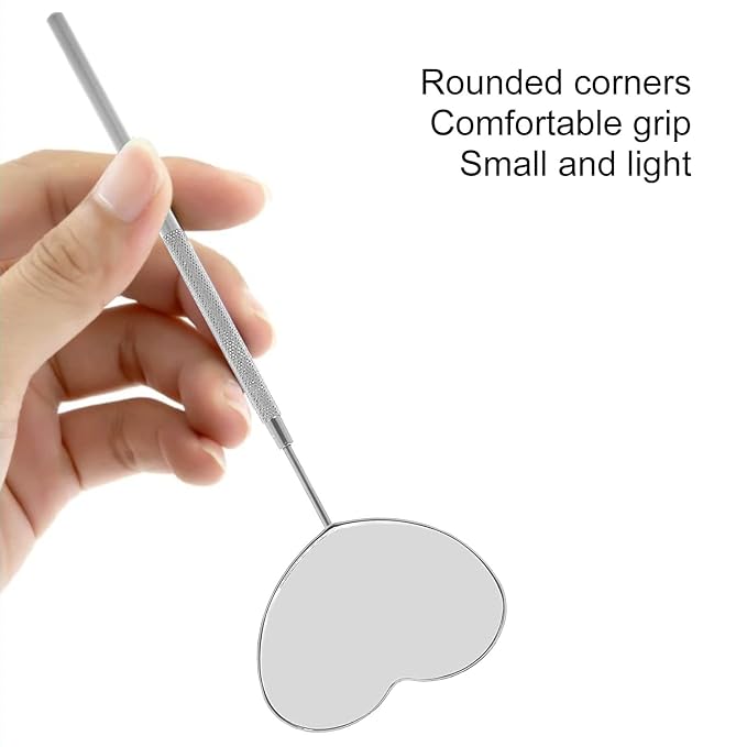 Professional Portable Stainless Steel Heart Shaped Lash Mirror, Anti Fog with Knurled Handle Design for Lash Extension, Makeup, Drawing, etc, Compact and Lightweight, Wonderful Gift for Girlfriends