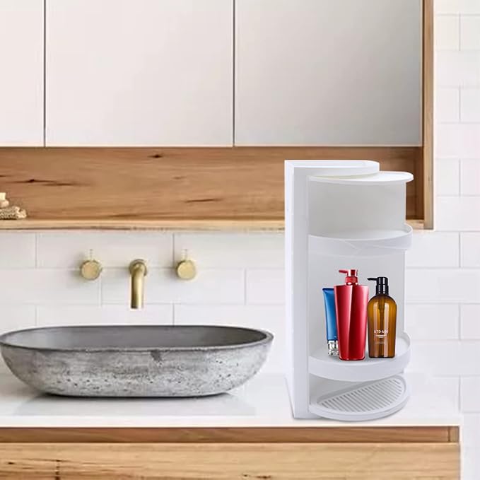 Bathroom Storage Corner Vanity Cabinet, 8"x8"x23.6" Rotating Organizer 3-Tiered Storage Cabinet Countertop Storages or Wall Shelf Rotating Triangle Scalloped Shelf Hidden Storages Rack