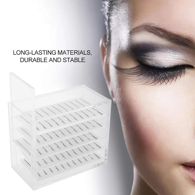 Eyelash Storage Box, 5 Layers Plastic Lash Storage Organizer Clear Eyelash Display Container Cosmetic Makeup Storage Box for Grafting Lash Extension