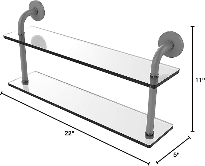 Allied Brass RM-2-22 Remi Collection 22 Inch Two Tiered Glass Shelf, Matte Gray