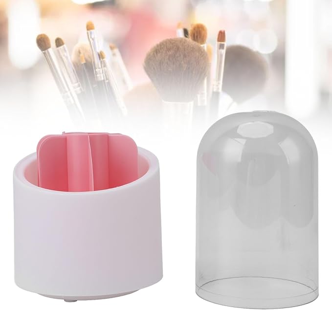 AUNMAS Rotating Makeup Brush Holder, 4.9 x 9.3in Plastic Makeup Brush Storage Organizer Anti Dust Makeup Brushes Organizer with Lid and 8 Brushes ()