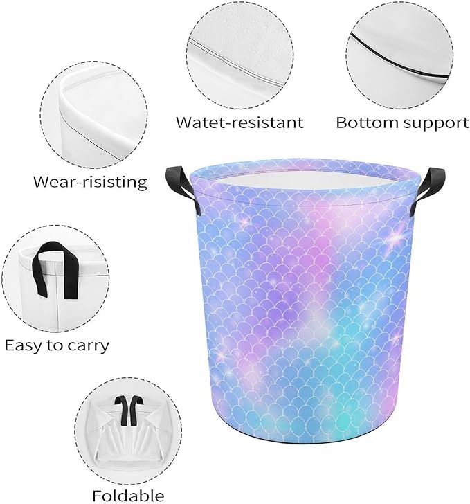 Mermaid Laundry Basket Girls Room Decor Unicorn Girls Hamper Dirty Clothes Organizer Mermaid Decor