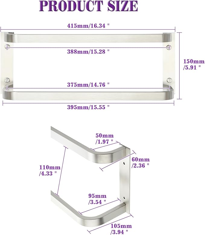 Alise Double Towel Bars for Bathroom,16'' Towel Holder Towel Racks for Bathroom Wall Mount,SUS304 Stainless Steel Double Towel Rail Towel Hanger for Walls,Brushed Nickel