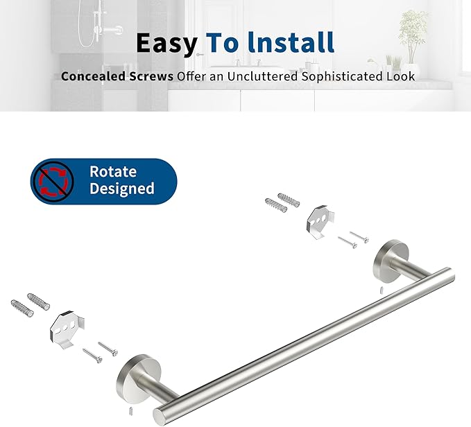 Brushed Nickel Towel Bar, 14 Inch Towel Racks for Bathroom Wall Mounted, Thicken SUS304 Stainless Steel Heavy Duty Hand Towel Holder Organizer, Bathroom Accessories, Total Length 16.5 Inch