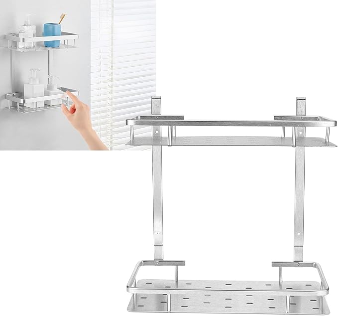 Bathroom Shelves, Space Aluminum 2 Tier Wall Mounted Rustproof Shelves, Floating with Drainage Holes for Easy Installation in Bathroom, Kitchen, and Bedroom