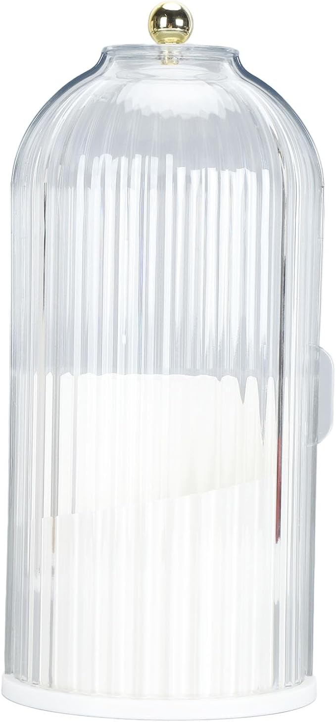 PerGar Makeup Brush Holder, Makeup Brush Holder Organizer, 360 Rotating Clear Dustproof Makeup Brushes Organizer, Makeup Brush Holder Organizer with Lid for Vanity Desktop (White Base
