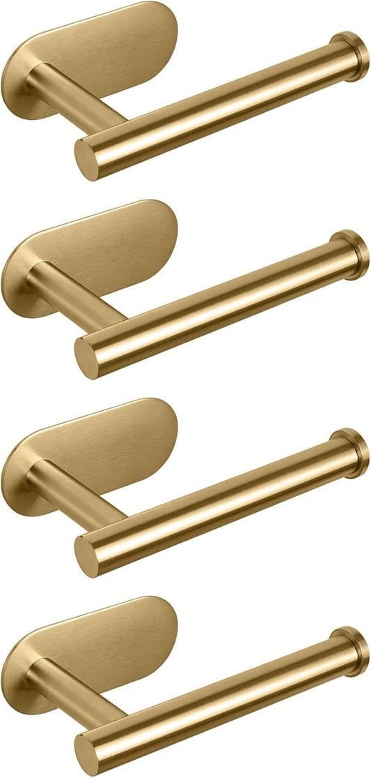 NearMoon Toilet Paper Holder Self Adhesive, Premium Thicken SUS304 Stainless Steel Rustproof Adhesive Toilet Roll Holder no Drilling for Bathroom, Kitchen, Washroom (4 Pack, Brushed Gold)