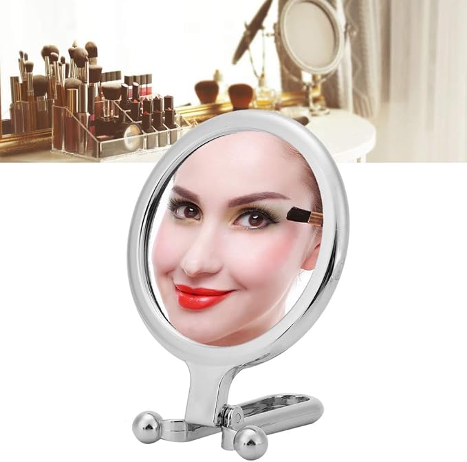 Sonew Double-Sided Magnifying Cosmetic Mirror 10x Portable Handheld Folding Makeup Mirror for Bathroom Dressing Shaving Traveling(Silver)