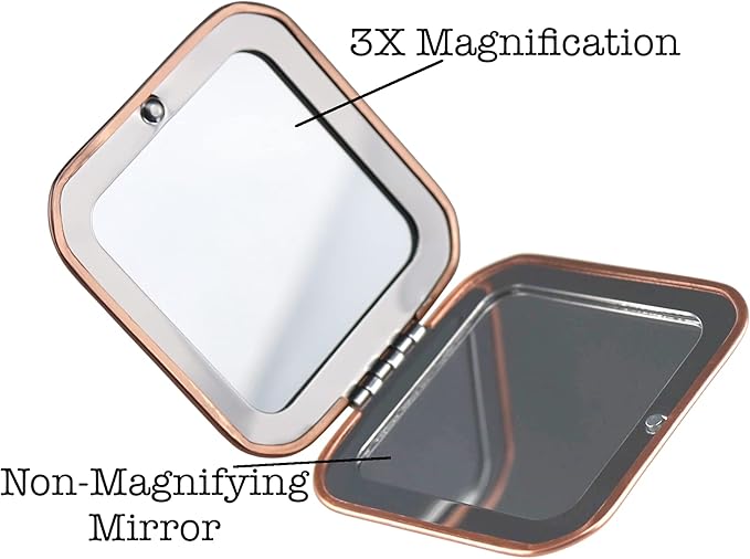 Iconikal Metal Compact Vanity Travel Purse Makeup Mirror 1X / 3X Magnifying - Rose Gold - 2-Pack for Pocket, Clutch
