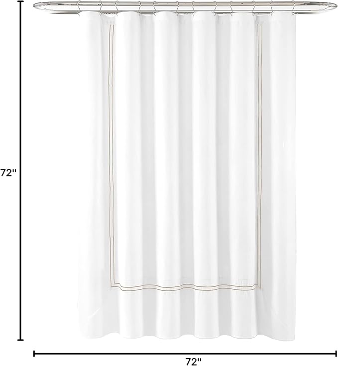 Lush Decor Hotel Collection Shower Curtain Single 72" W x 72" L White & Wheat - White Shower Curtains for Bathroom - Bathroom Curtain - Modern Decor