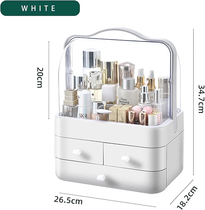Skin Care Organizer Dustproof, Make Up Organizers and Storage with Lid, Skincare Organizers Preppy, Makeup Storage Box & Cosmetic Storage Box Waterproof for Vanity Countertop_White
