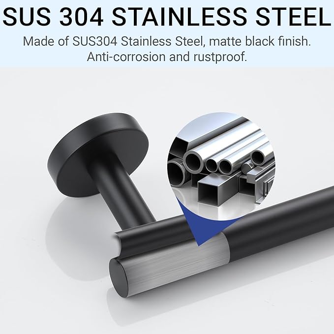Miyili Matte Black 24" Towel Bar SUS 304 Stainless Steel Towel Holder for Bathroom or Kitchen Wall Mount