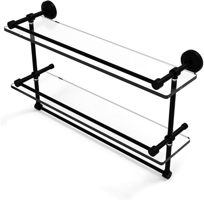 Allied Brass WP-2TB/22-GAL-BKM Wp 2 Tb Gal Inch Gallery Double Towel Bar Glass Shelf, 22 Inch, Matte Black