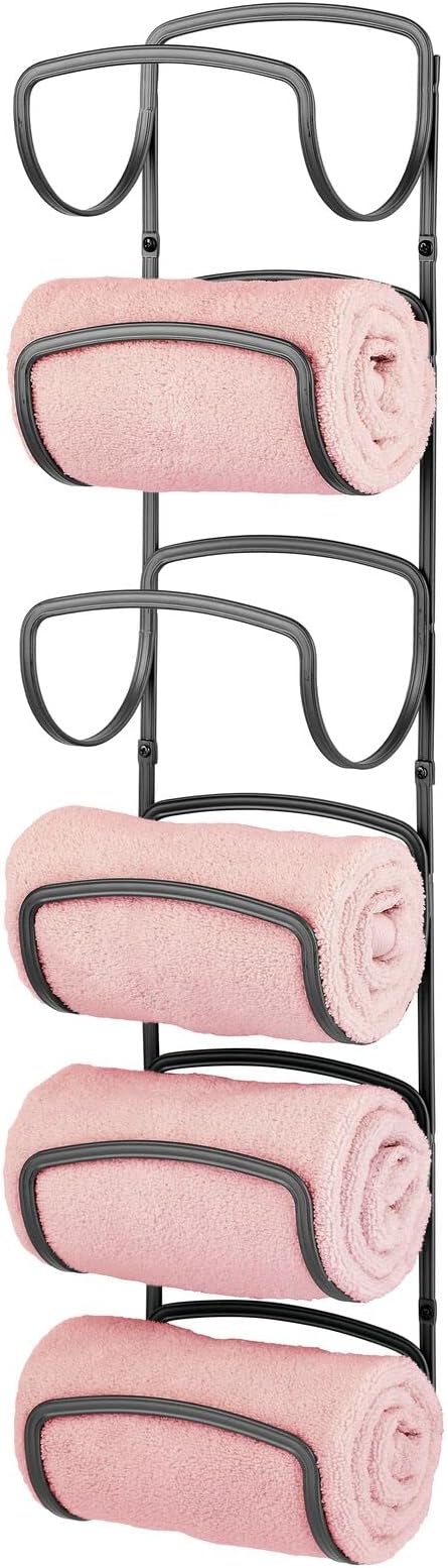 mDesign Metal Towel Shelves – Towel Rack for The Bathroom with 6 Compartments – Practical Bathroom Accessories for Both Large and Small Towels – Black
