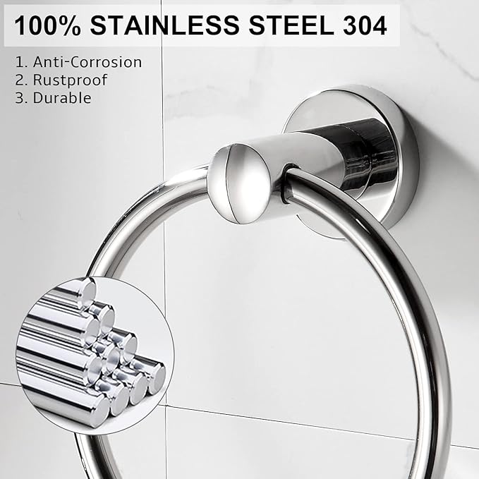 BGL Towel Ring for Bathroom, 304 Stainless Steel Polished Chrome Plated Wall Mount Towel Holder, Rustproof Bathroom Accessories with Modern Design