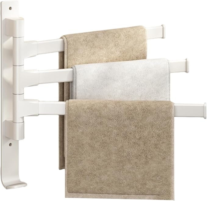 2-5 Arms Swivel Towel Rack Bath Towel Holder with Hook Swing Arm Towel Rack Wall Mount for Bathroom Kitchen-Beige 3Arm