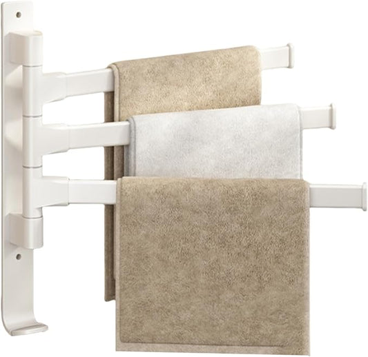 2-5 Arms Swivel Towel Rack Bath Towel Holder with Hook Swing Arm Towel Rack Wall Mount for Bathroom Kitchen-Beige 3Arm