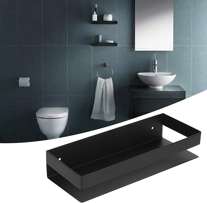 Matt Black Stainless Steel Bathroom Shelf, 30cm Kitchen Storage Rack, Durable and Stylish Organizer - Waterproof Material, Space Saving Design for Home Bathroom