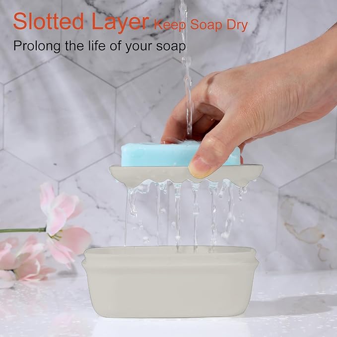 Quatish Soap Holder, Travel Soap Container with Lid, Portable Bar Soap Case, Leakproof Soap Box with Perforations, Soap Dishes for Traveling, Camping, Gym, 3 Pack(Grey,GreyGreen,Greyblue)